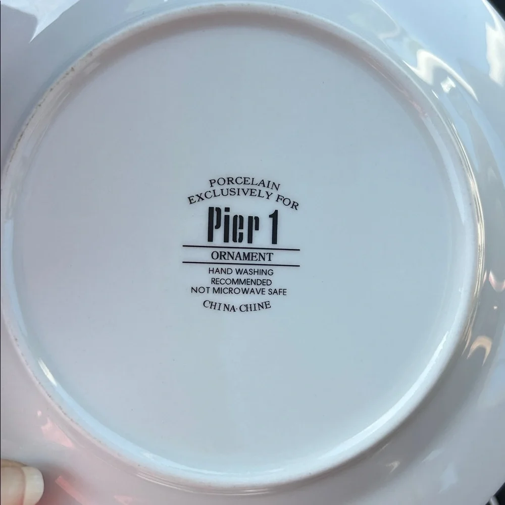 Pier 1 Ornament Salad Plates Gold with Red Ribbon Set of 8